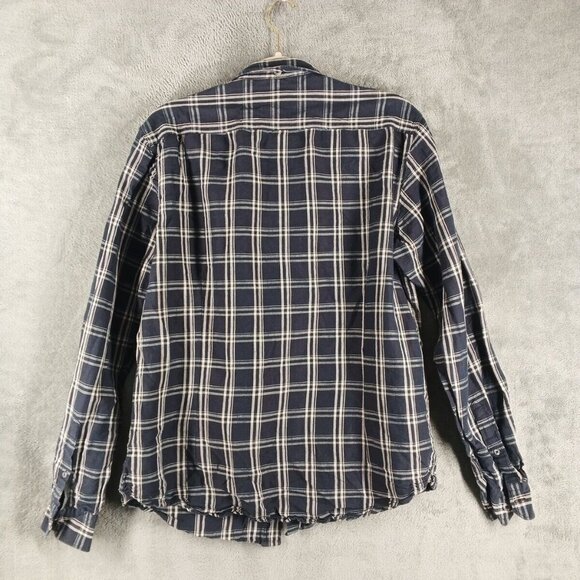 BASICS Men's Plaid Shirt (not flannel) Long Sleeve Navy Blue Size M Slim Fit - Picture 8 of 12